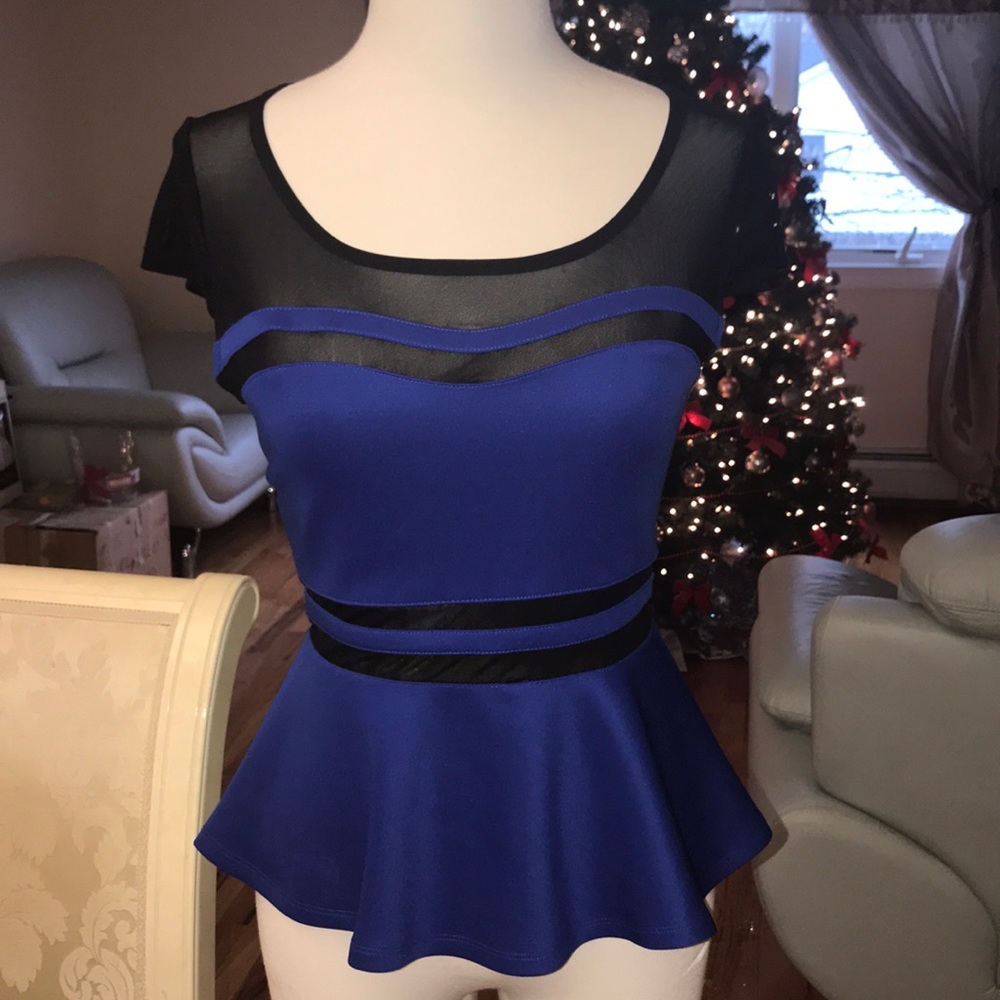 Material Girl black mesh blue top shirt S small